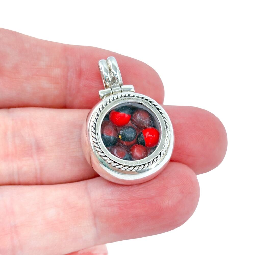 Vintage Sterling Silver 925 Red Bead Window Pendant